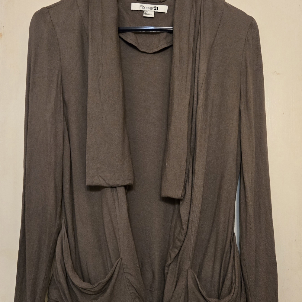 Forever 21 Brown Cardigan Sweater with Waterfall Draping - Picture 1 of 5
